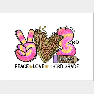 Peace Love Third Grade Funny Tie Dye Student Teacher Posters and Art